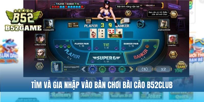 Tìm và gia nhập vào bàn chơi bài cào B52club