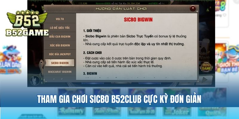 Tham gia chơi Sicbo B52club cực kỳ đơn giản